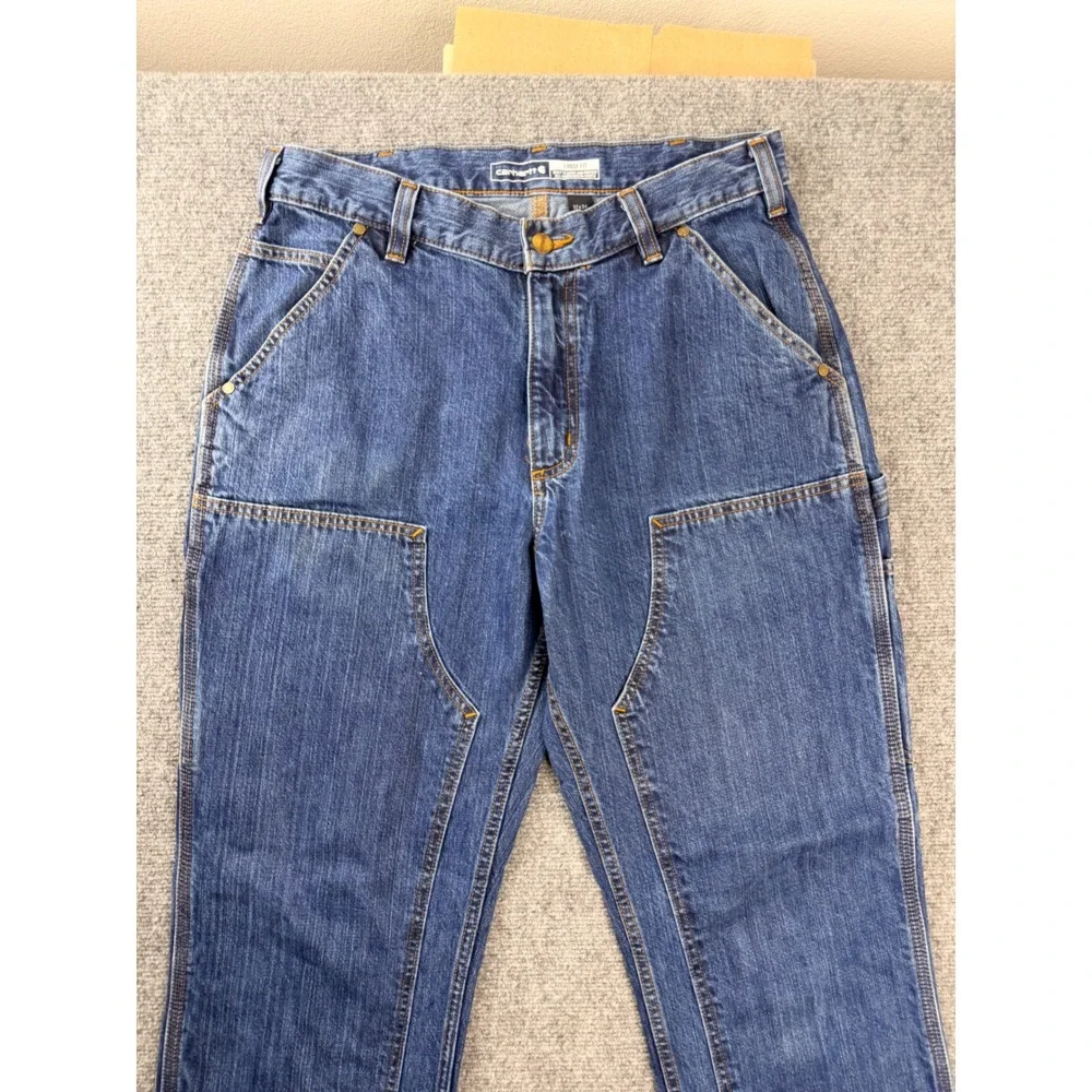 Carhartt Mens 32x34 Blue Cotton Loose Fit Double Front Logger Workwear Jeans MX